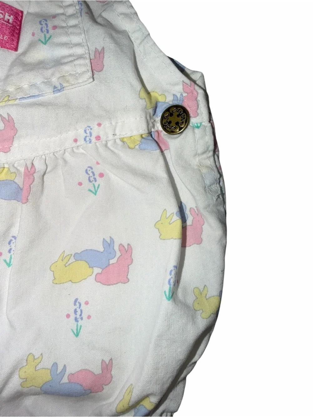 Vintage Rare OshKosh B’Gosh White Bunny Print Baby Shortalls Romper, Size 12m